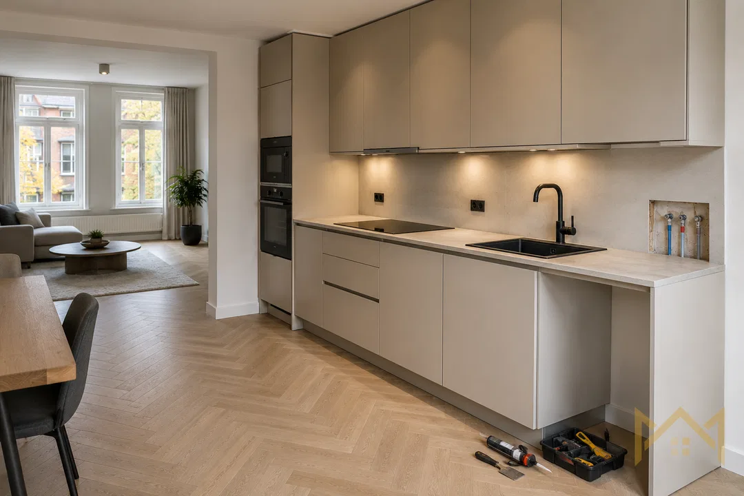 Amsterdam'da mutfak renovasyonu: hazırlıktan teslimata kadar tek plan Mutfak...