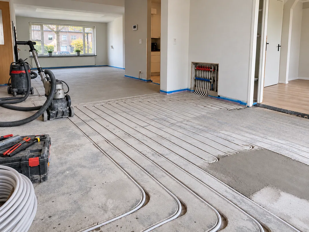 Vloerverwarming in een bestaande woning: infrezen, nieuwe dekvloer of een dun...